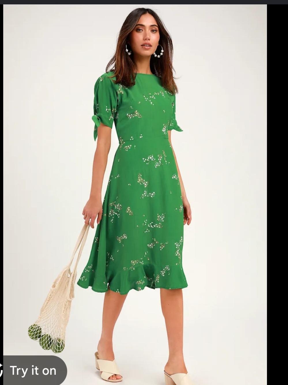 Faithfull the Brand Green Floral Tie-Sleeve Midi Dress